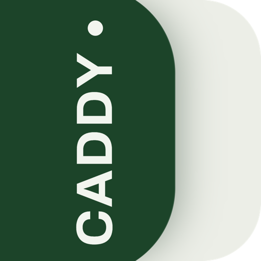 The Caddy app icon: a green tab flush to the left edge of a bone colored tile, with CADDY set vertically in cream.